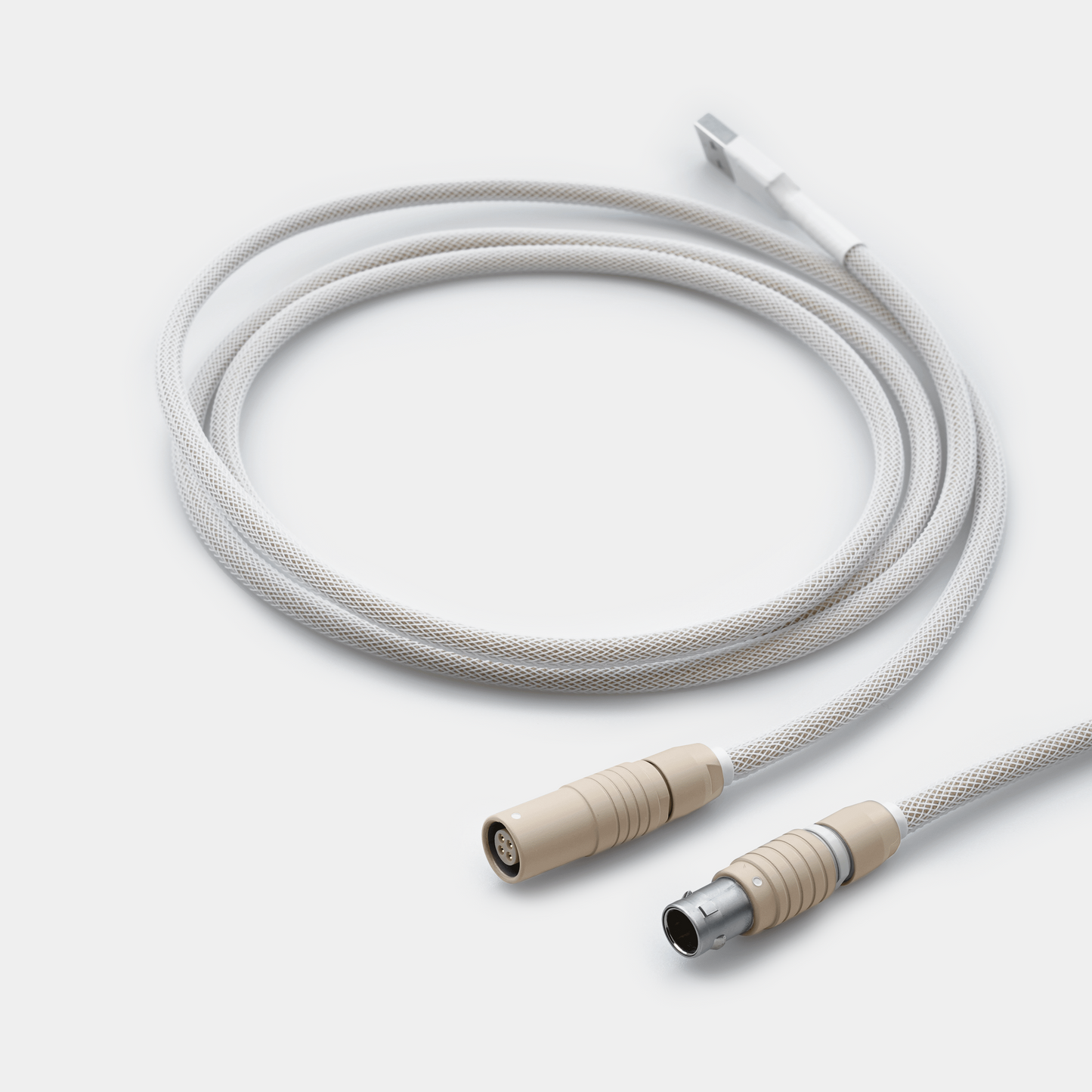 a dalgona themed keyboard cable with a 5 feet usb-a end and a 5 inch usb-c end.