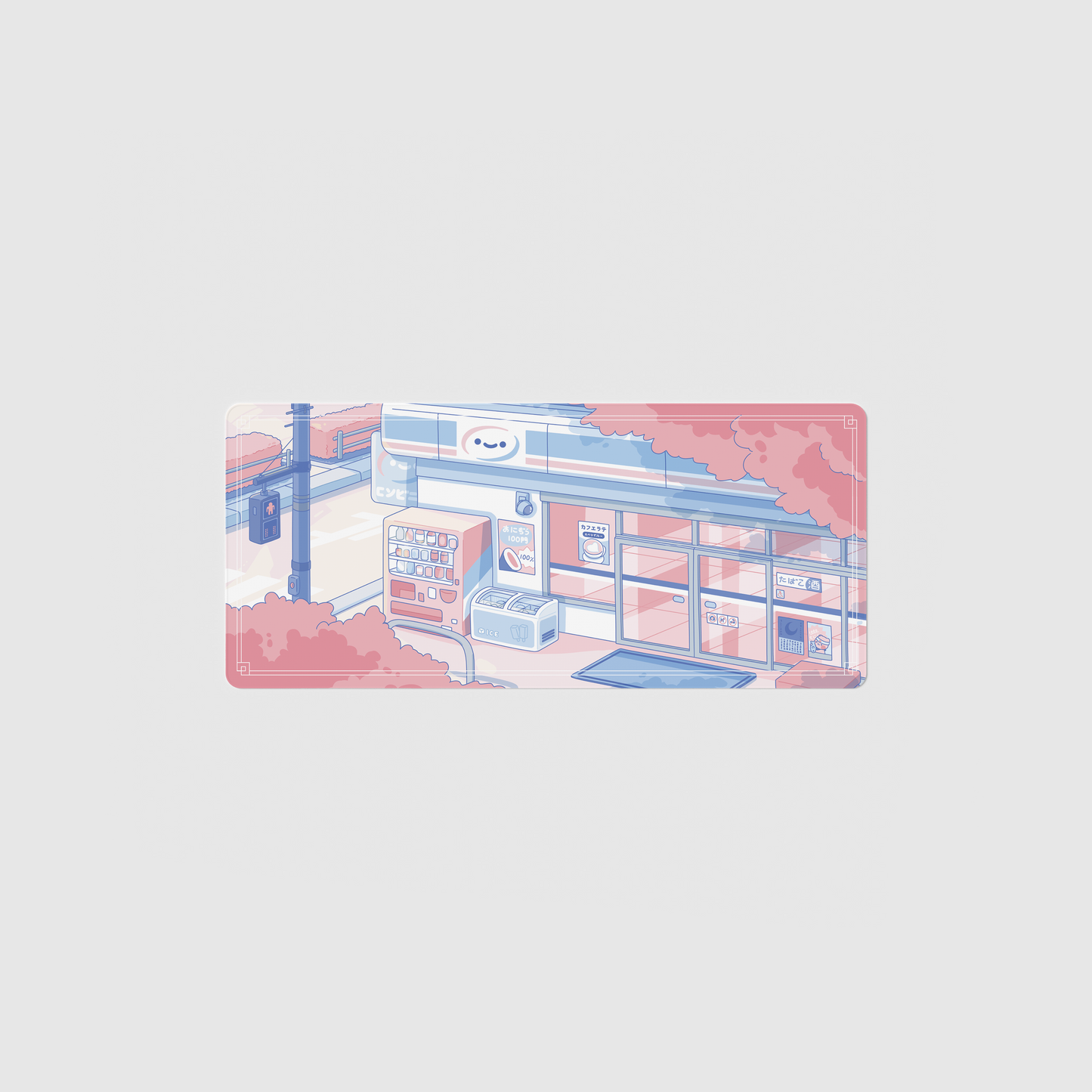 the 70x30cm special edition konbini blue desk mat with edge-stitched trim.
