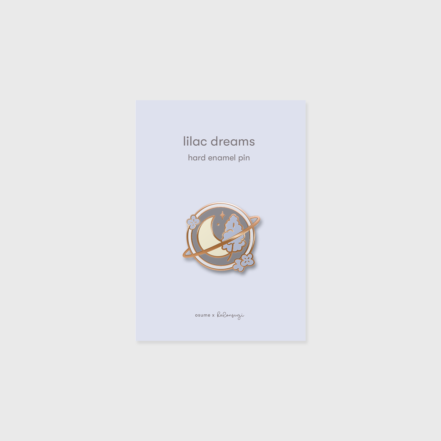 osume's lilac dreams enamel pin in rose gold featuring lilacs in the night sky.