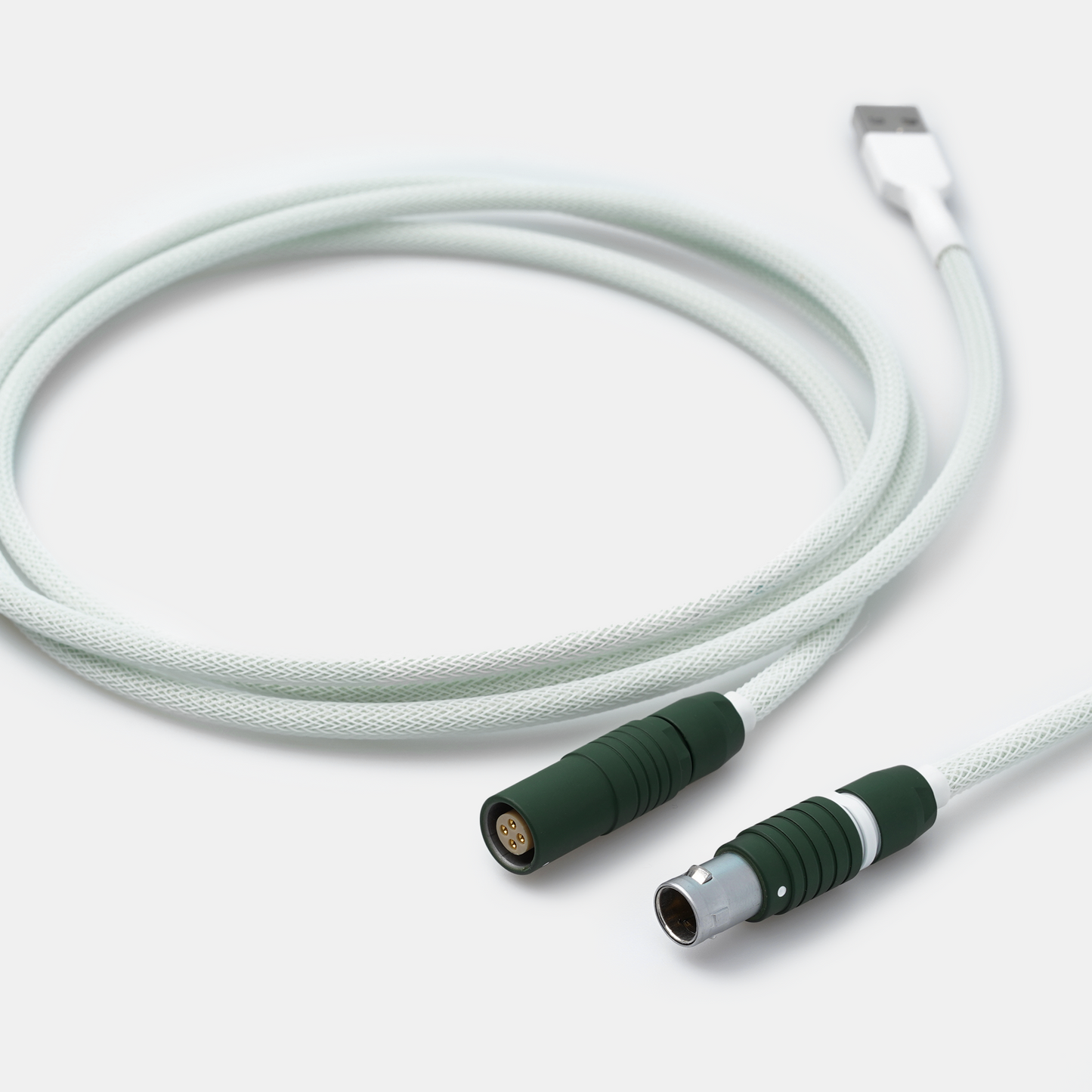 a matcha themed keyboard cable with a 5 feet usb-a end and a 5 inch usb-c end.