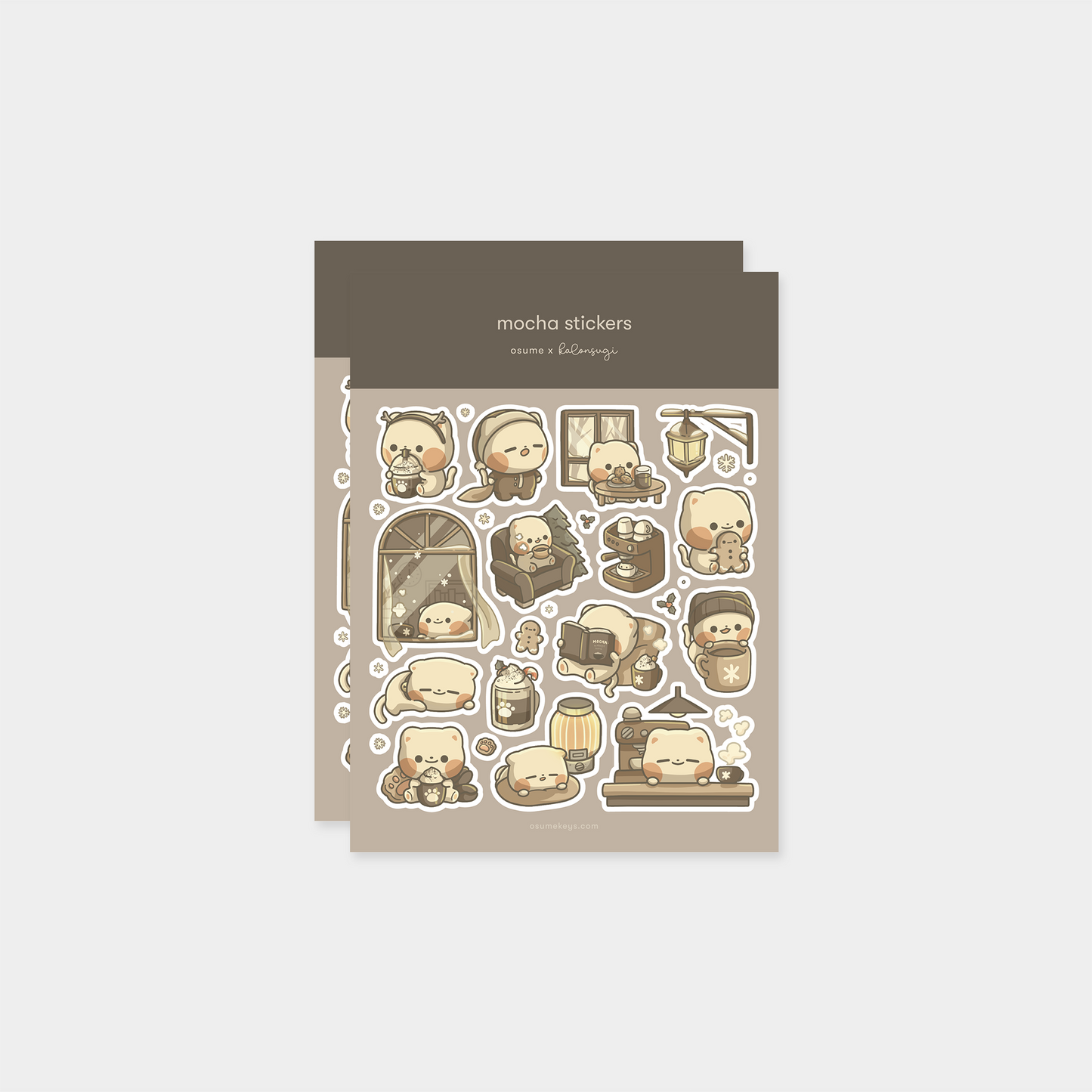 osume's 2-sheet mocha sticker set with cute illustrations of mocha cats.