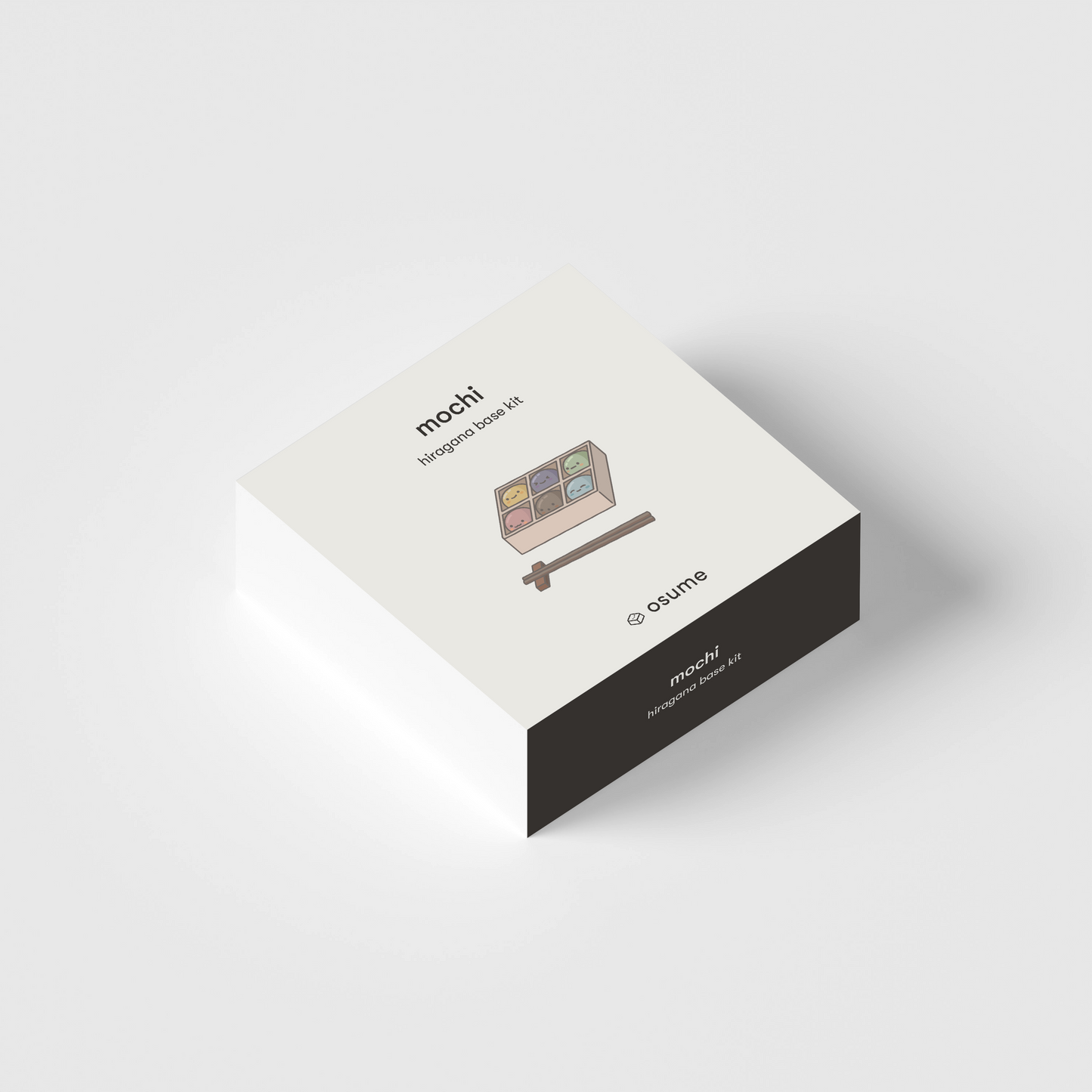 the square packaging of the mochi hiragana keycaps with cute mochi artwork on the front.