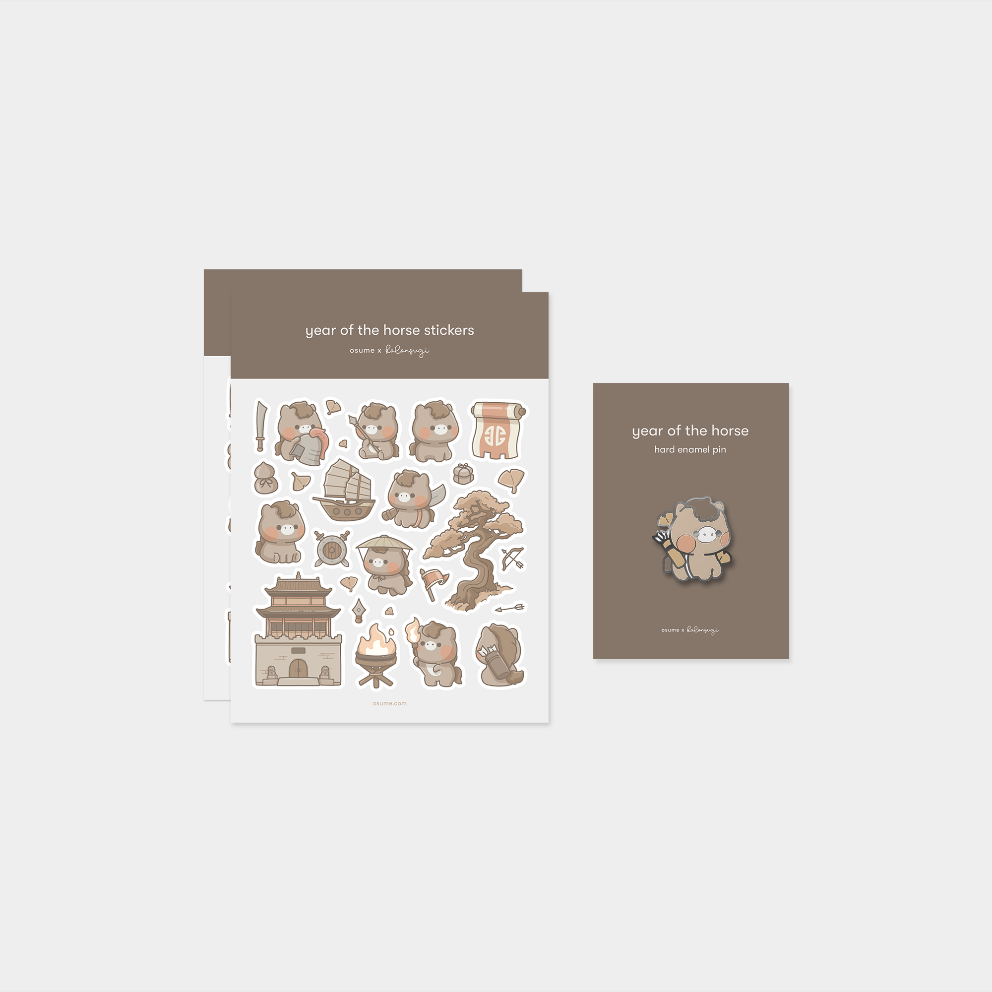 year of the horse pin and sticker bundle – osume