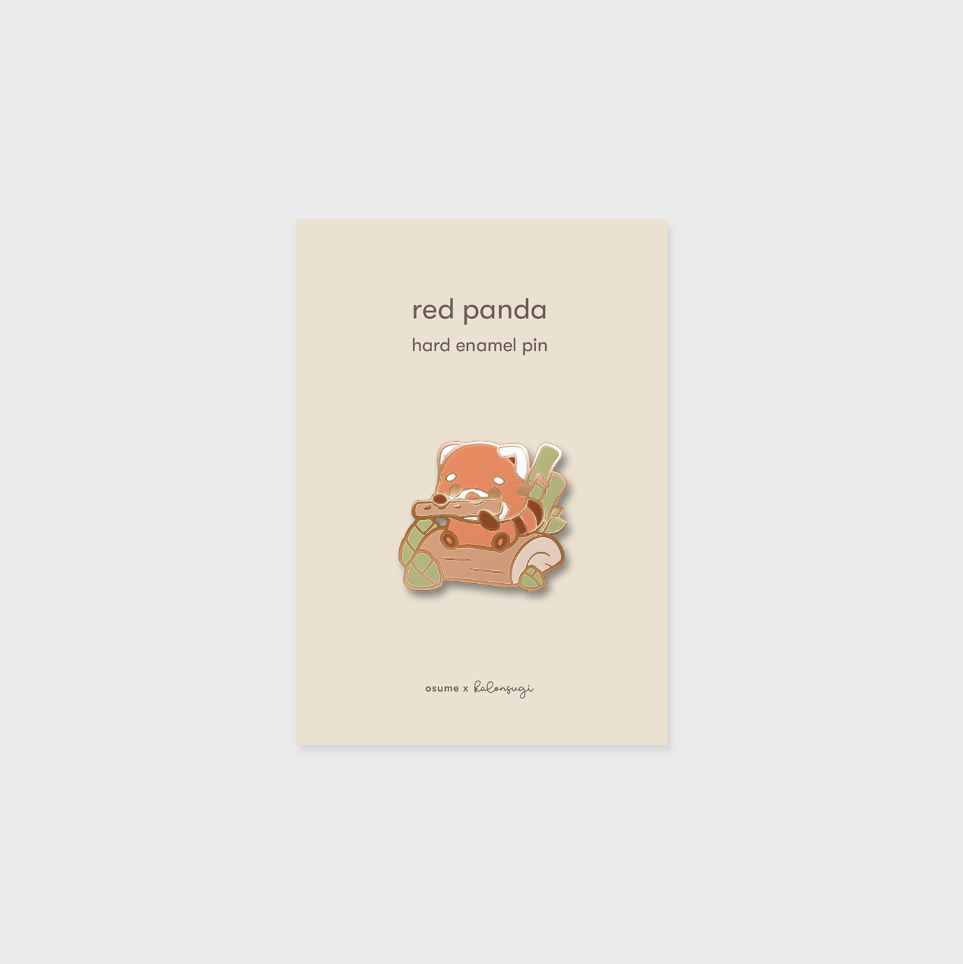 osume's red panda enamel pin in rose gold featuring a cute red panda.