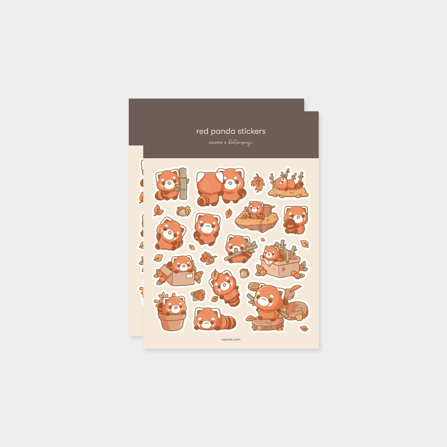 osume's 2-sheet red panda sticker set with cute illustrations of red pandas.