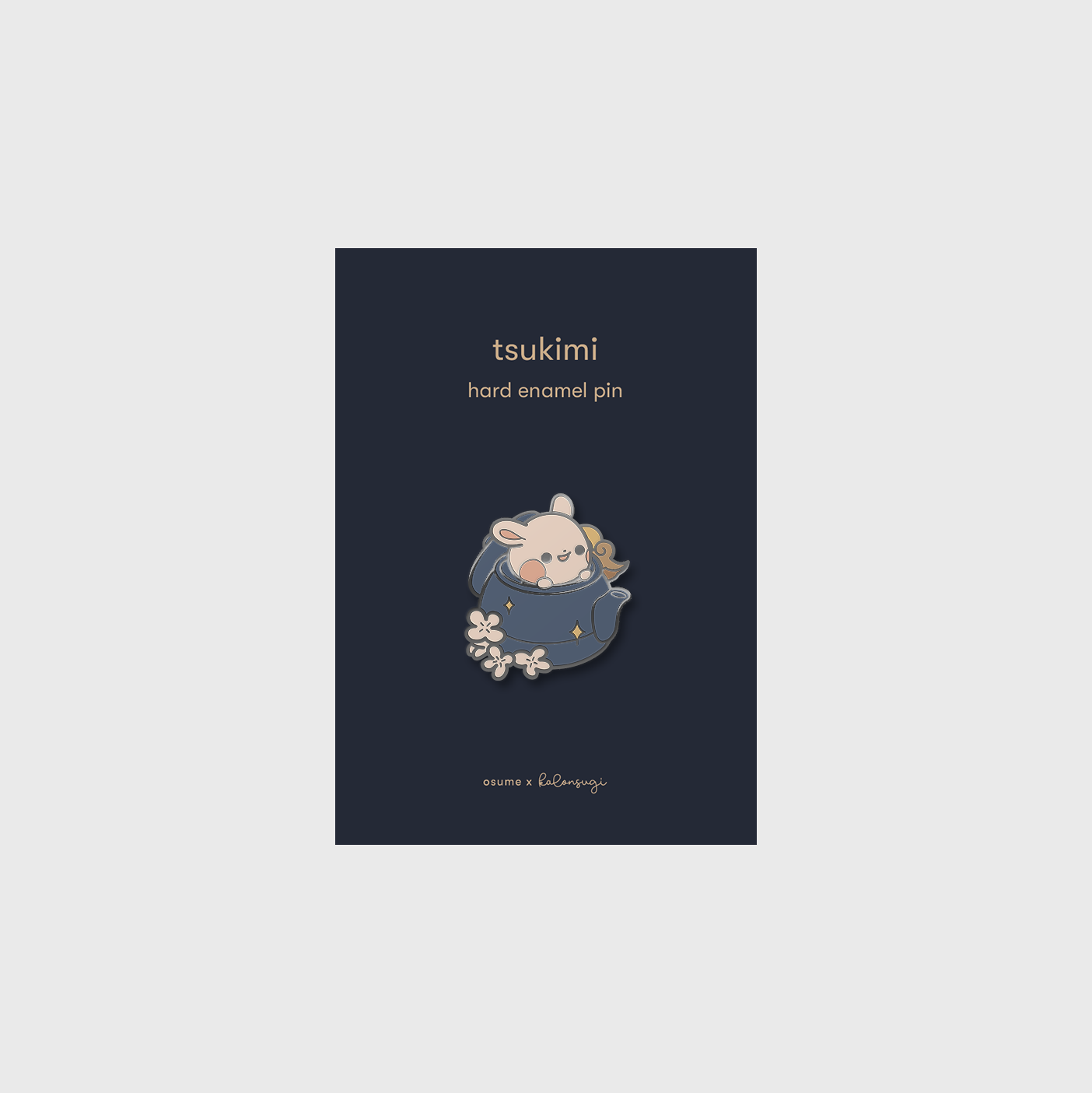 osume's tsukimi enamel pin featuring a cute bunny in a teapot.
