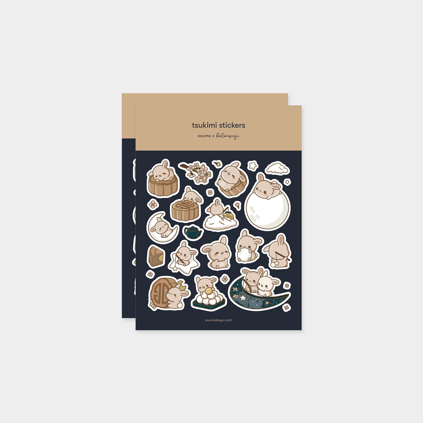 osume's 2-sheet tsukimi sticker set with cute illustrations of mid-autumn bunnies.