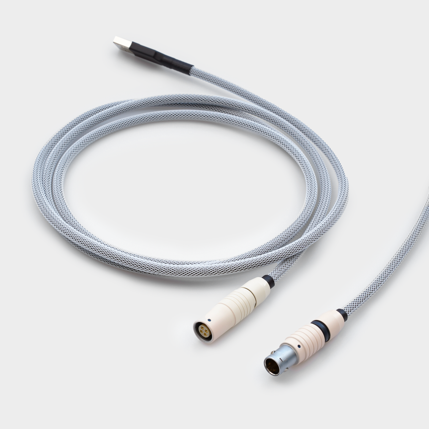 a winterglow eve themed keyboard cable with a 5 feet usb-a end and a 5 inch usb-c end.