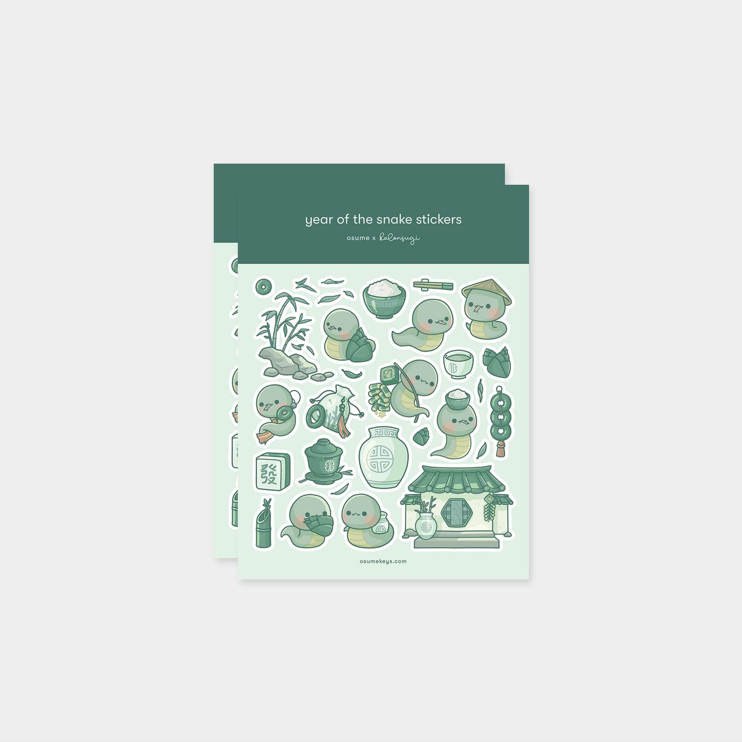 osume's 2-sheet year of the snake sticker set with cute illustrations of chinese snakes.