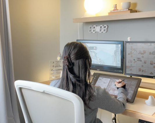 @kalonsugi drawing artwork for osume's special edition rainy day deskmat.