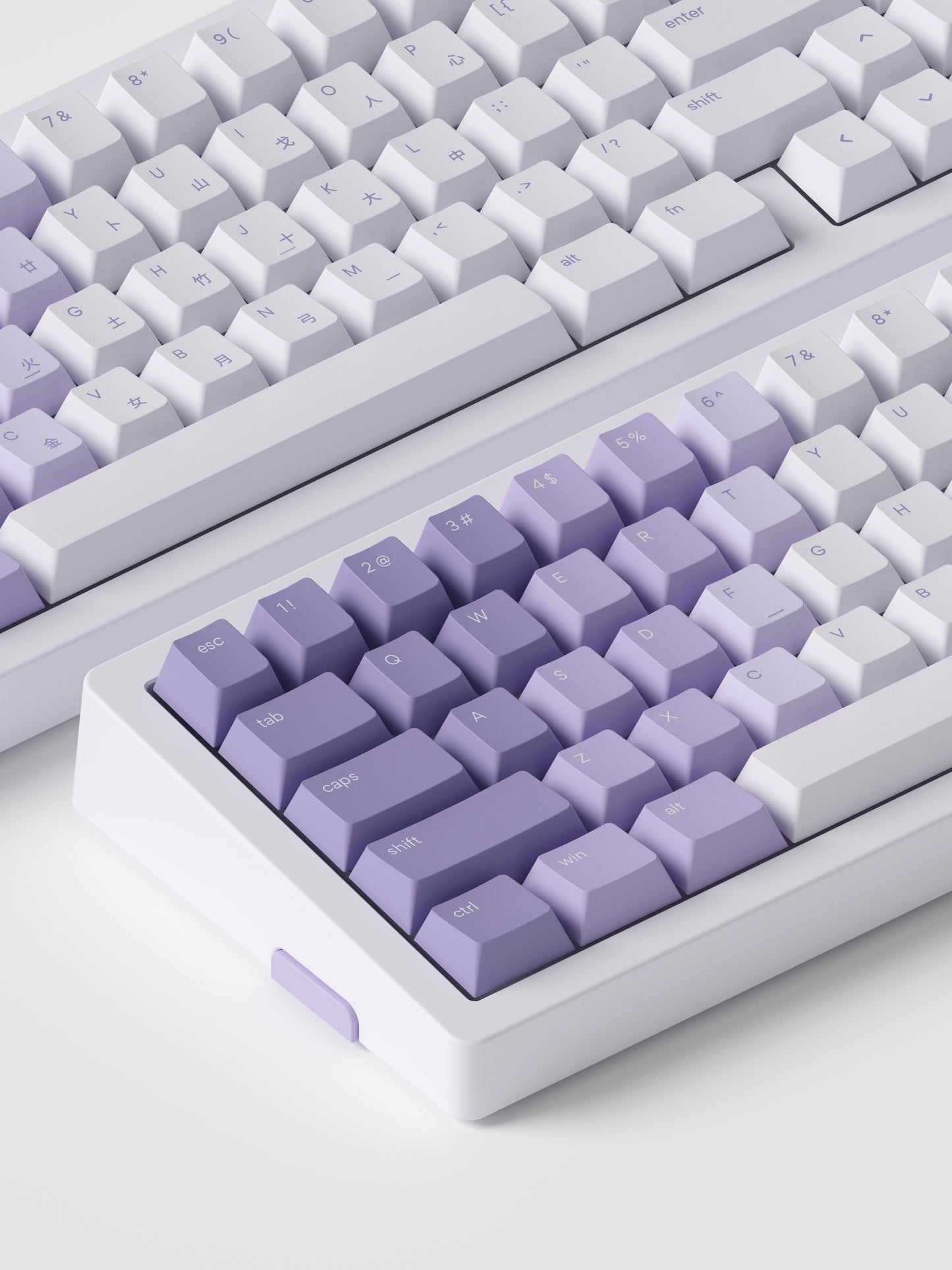 the standard bloom keycaps, in cherry profile, on a white mono keyboard.