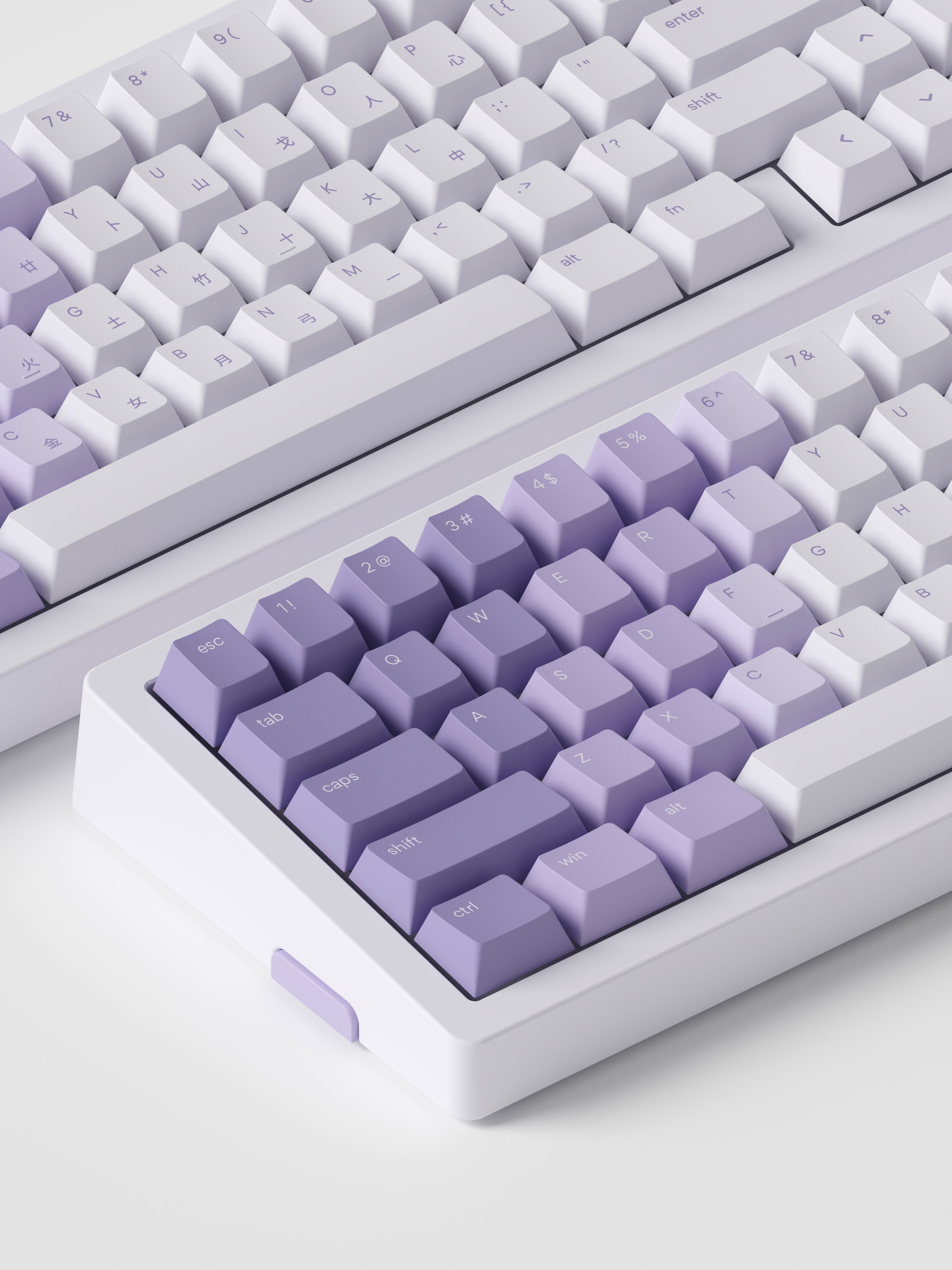 the standard bloom keycaps, in cherry profile, on a white mono keyboard.