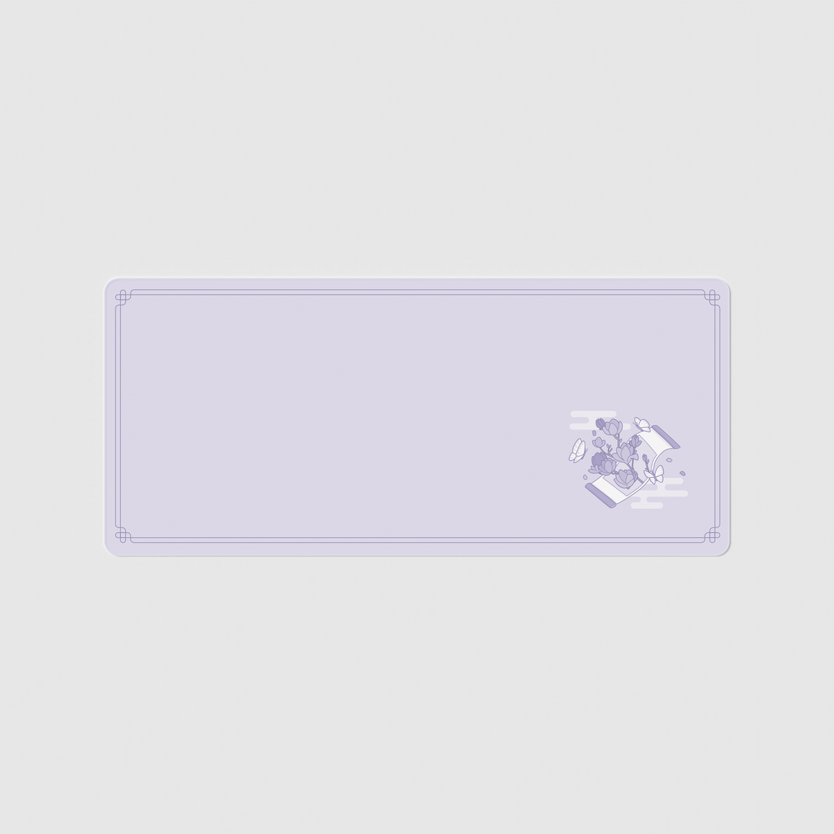 the 90x40cm standard edition bloom desk mat with edge-stitched trim.