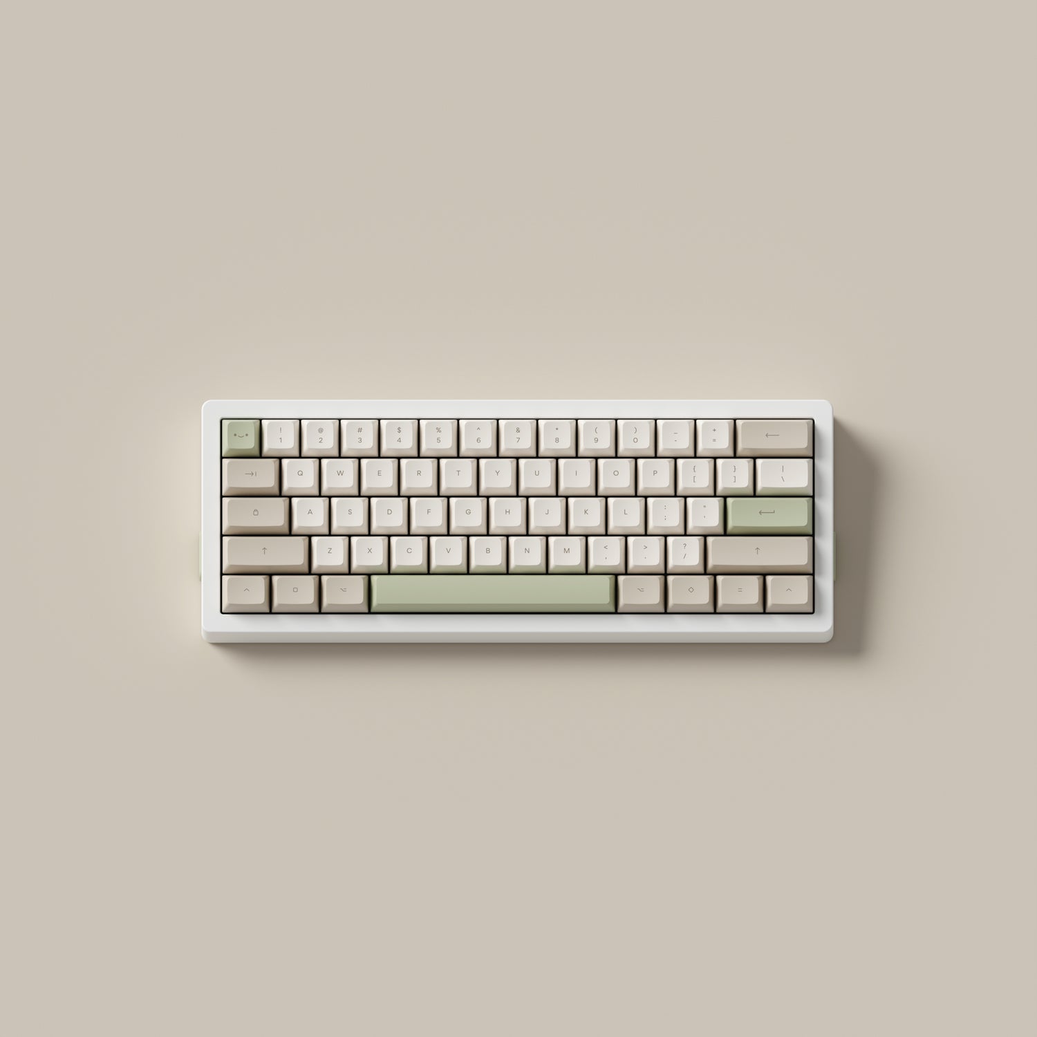 the cafe keycaps, in marshmallow profile, on a white 60% keyboard.