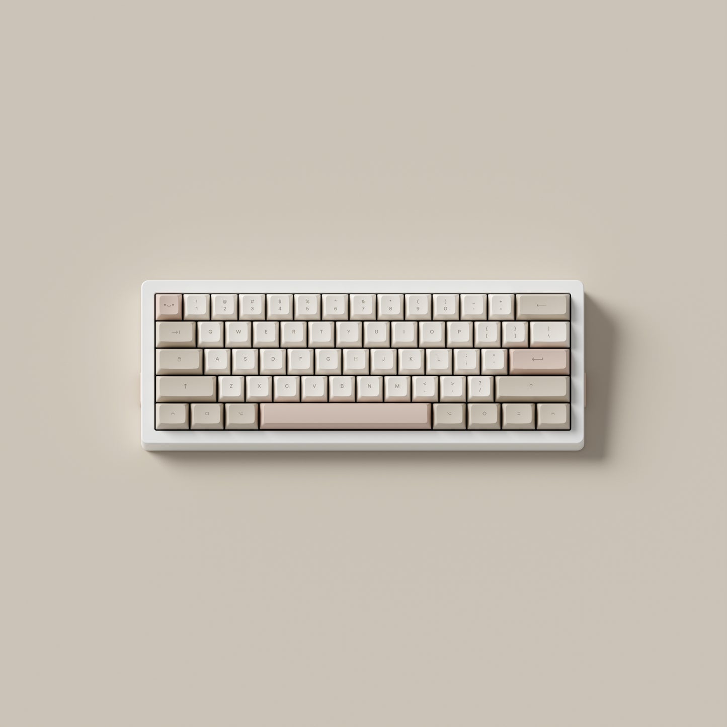 the cafe rose keycaps, in marshmallow profile, on a white 60% keyboard.