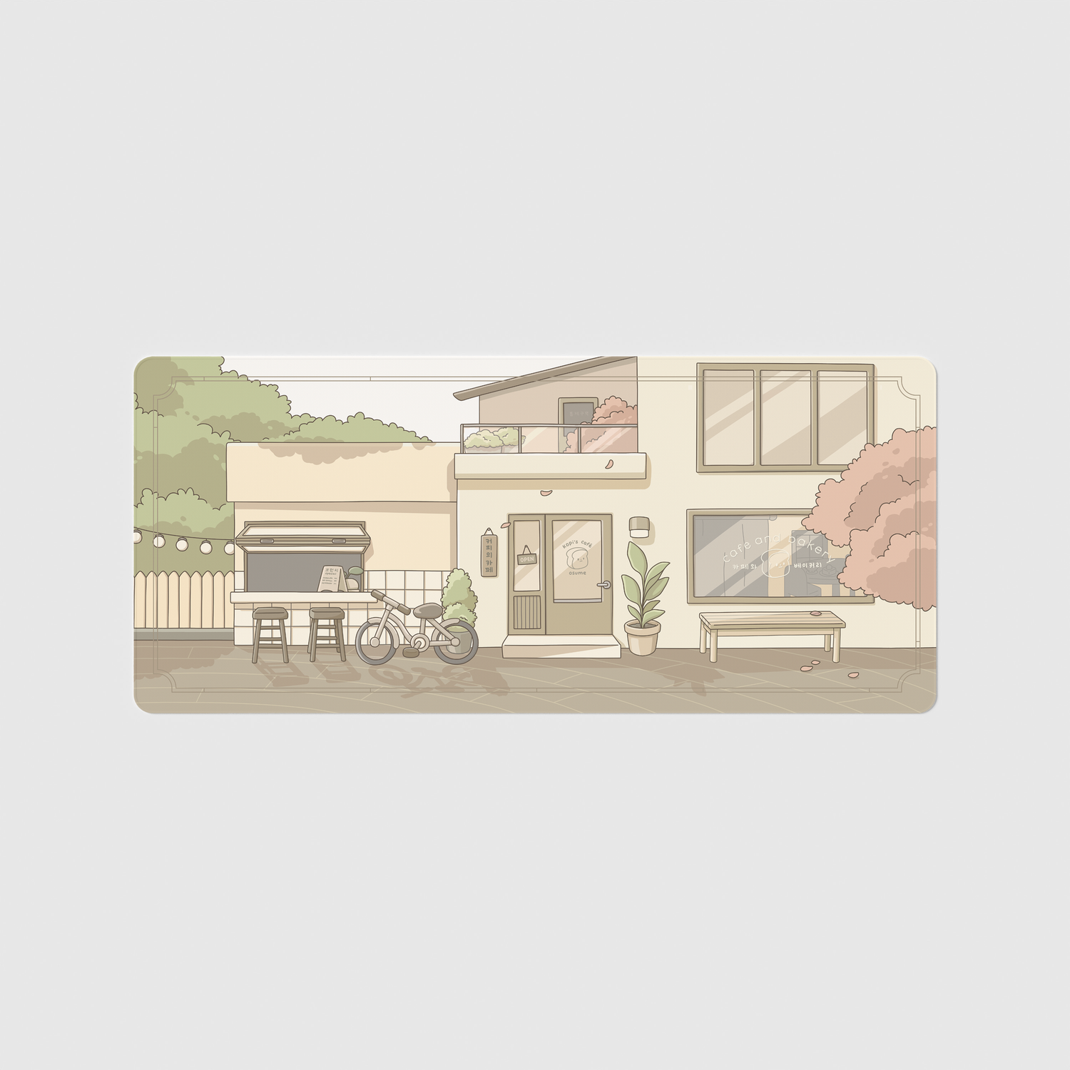 the 90x40cm special edition cafe desk mat with edge-stitched trim.