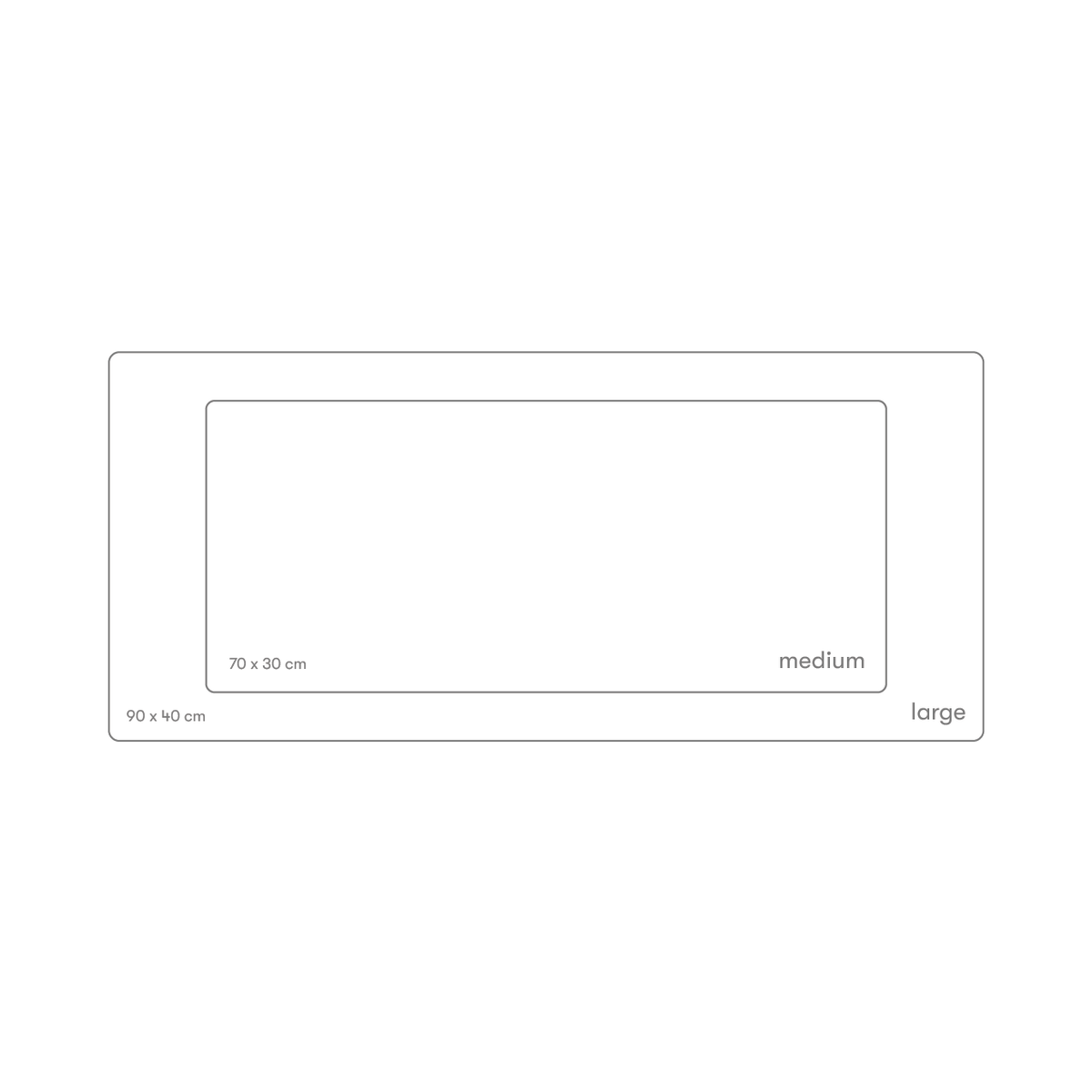 A sizing chart comparing the large and medium sized deskmats from osume.