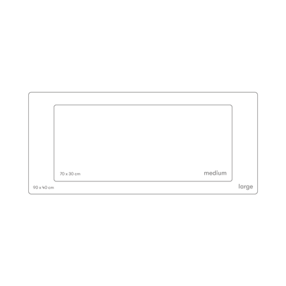 A sizing chart comparing the large and medium sized deskmats from osume.