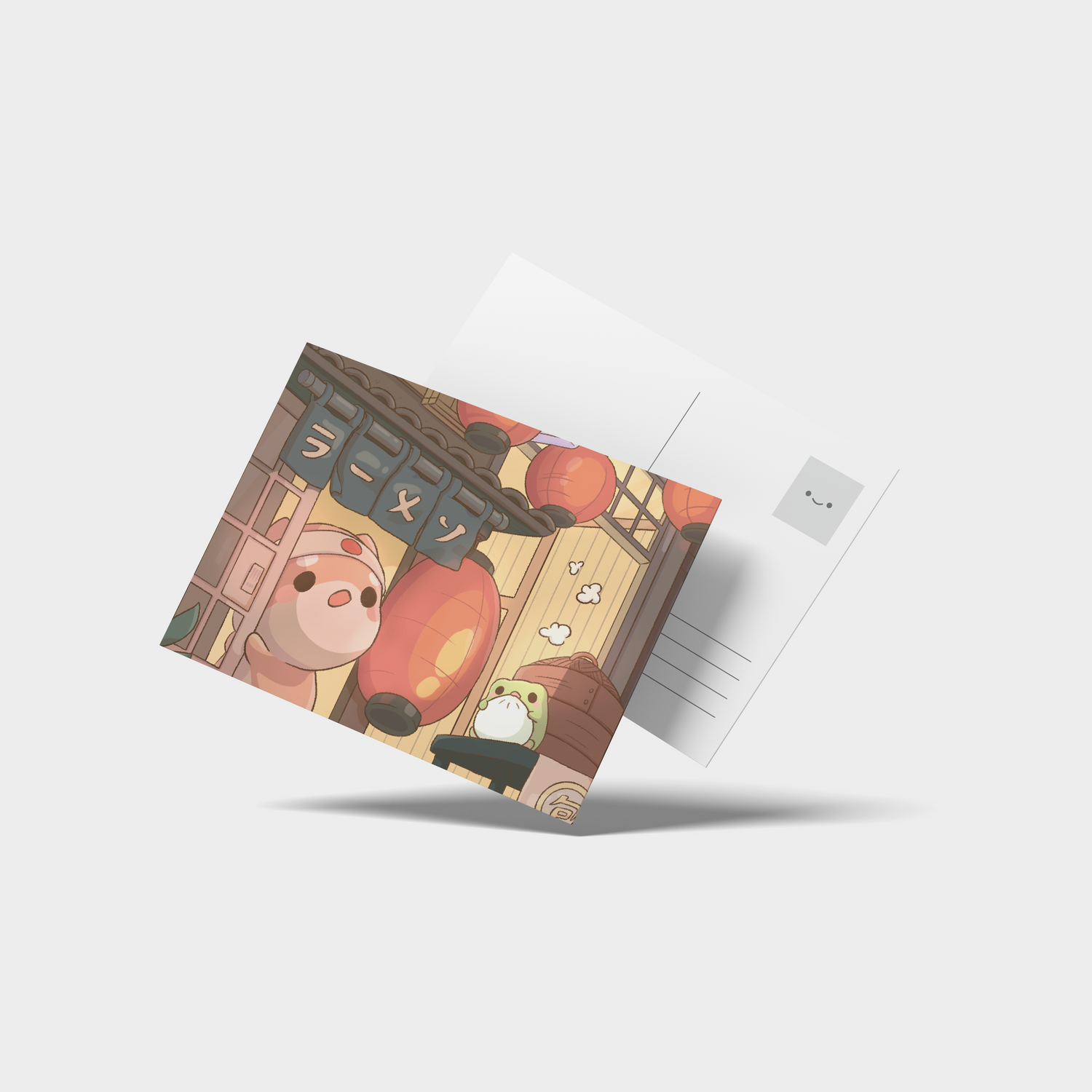 osume's foods postcard pack featuring 5 illustrations of cute animals with various foods.