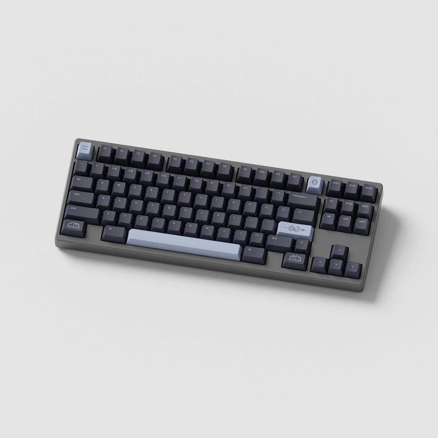 the standard horoscope keycaps, with the aquarius novelty kit, on a gray tkl keyboard.