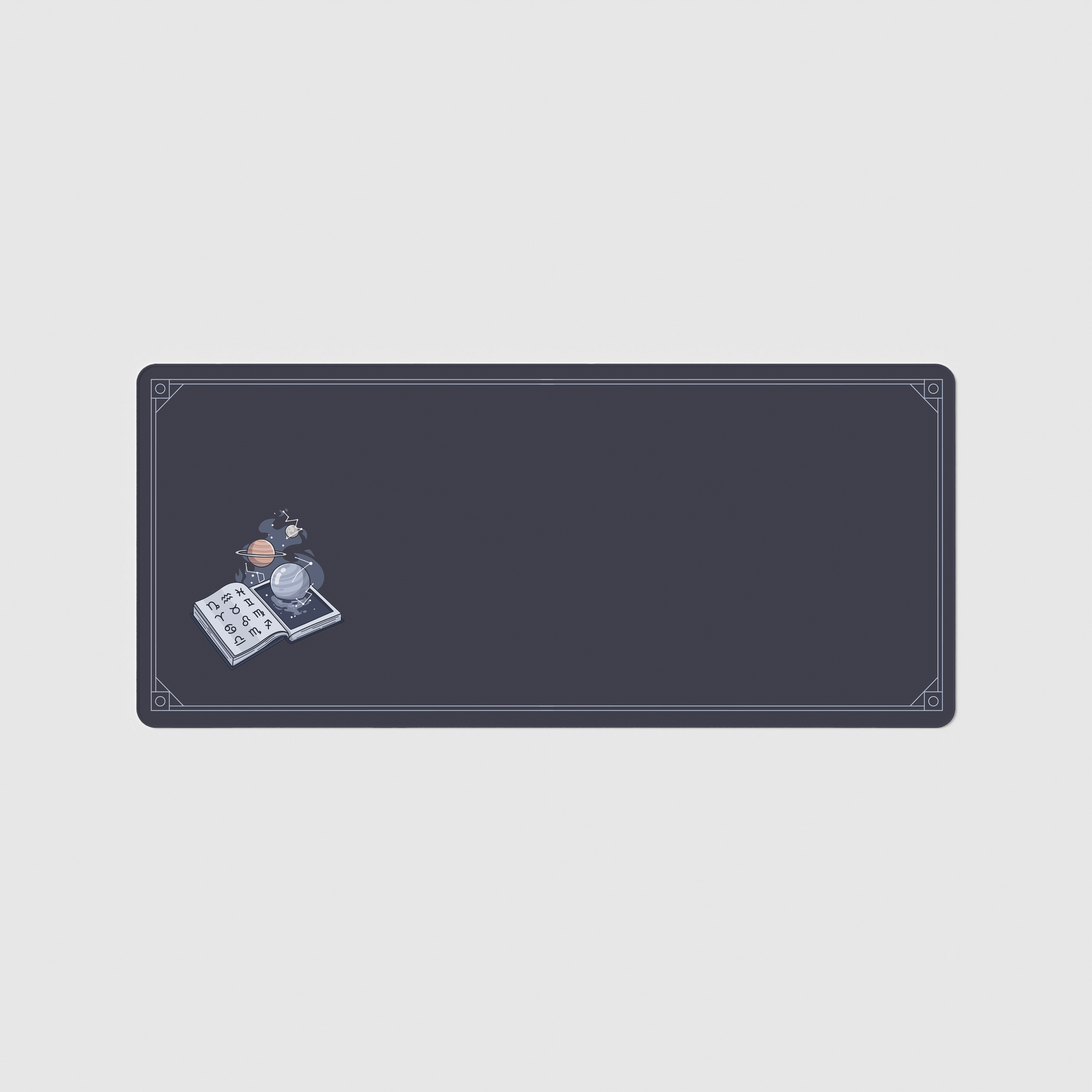 the 90x60cm standard edition horoscope desk mat with edge-stitched trim.