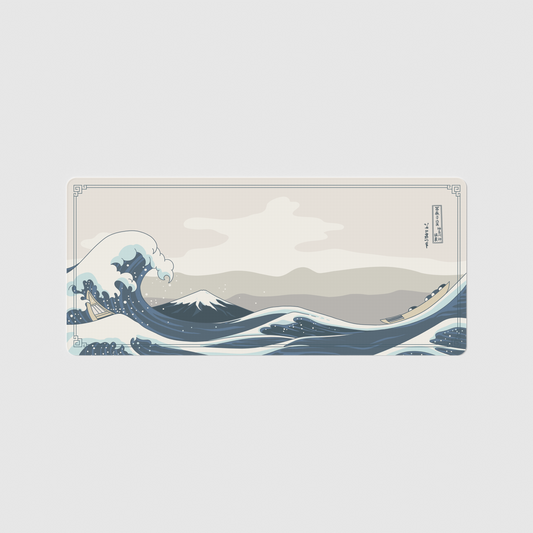 the 90x40cm special edition kanagawa desk mat with edge-stitched trim.