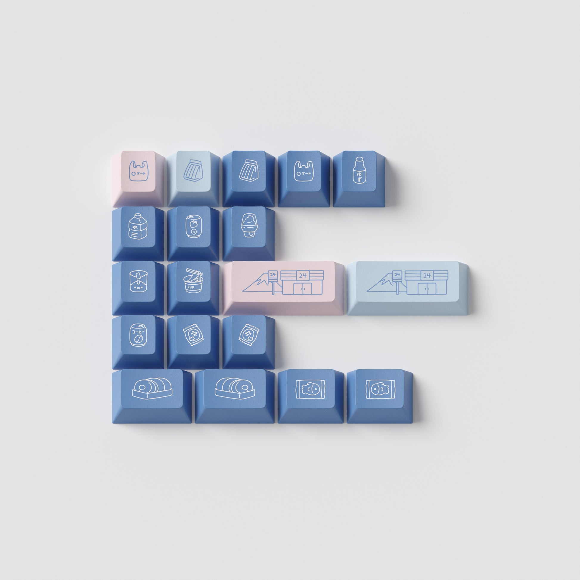 the standard edition konbini blue novelty keys in cherry profile. featuring japanese convenience store illustrations.