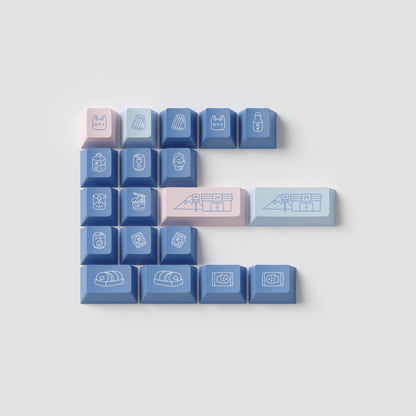 the standard edition konbini blue novelty keys in cherry profile. featuring japanese convenience store illustrations.