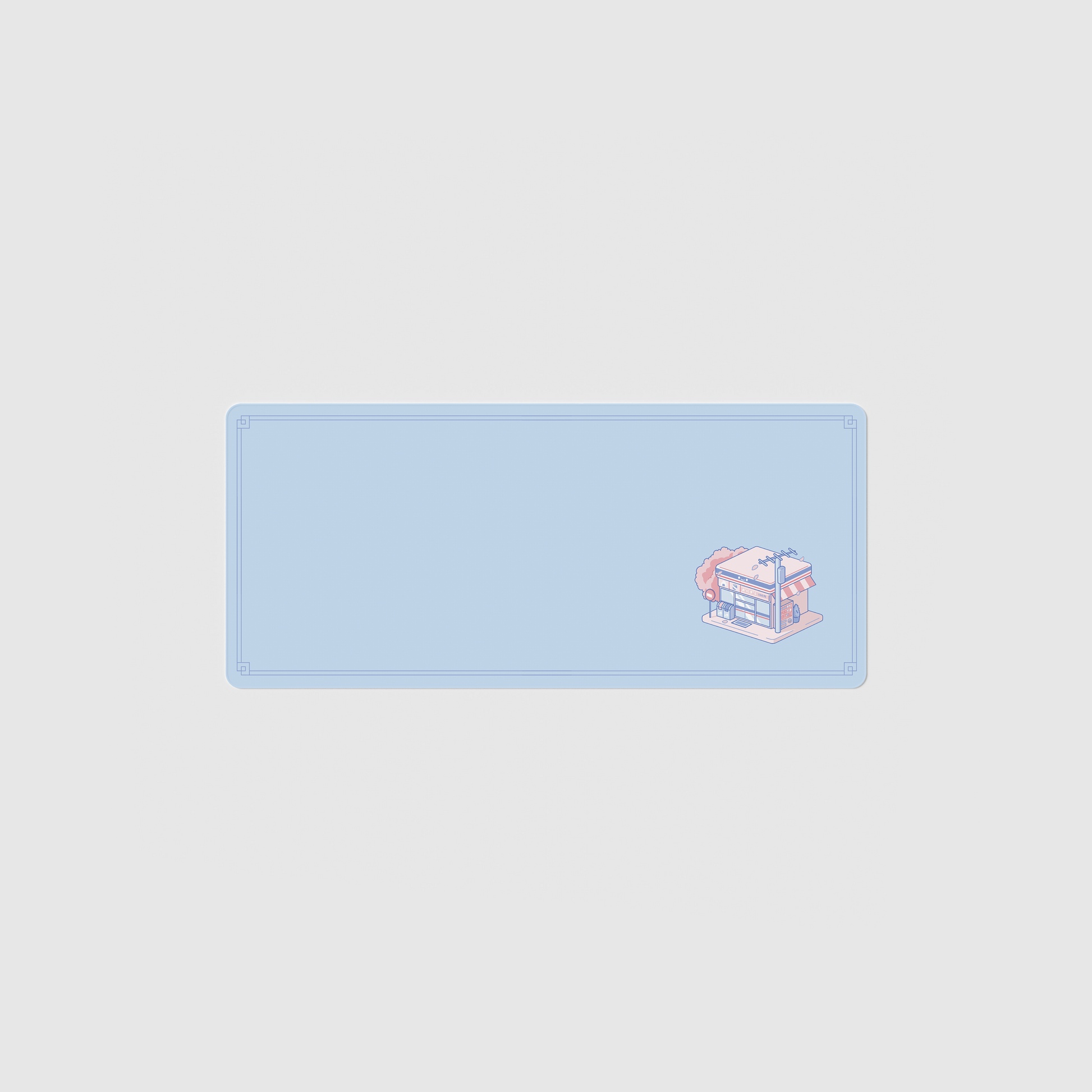the 70x30cm standard edition konbini blue desk mat with edge-stitched trim.