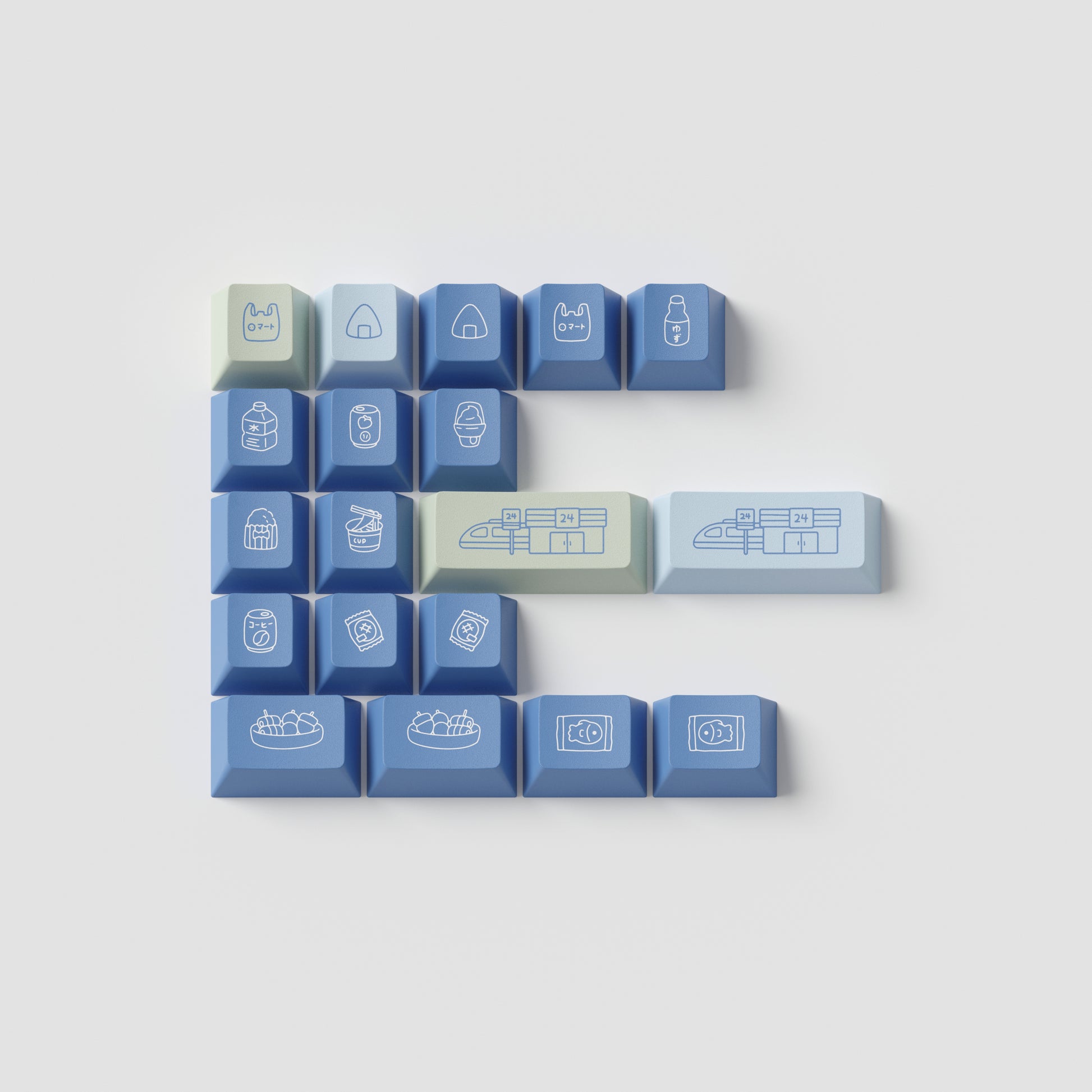 the standard edition konbini green novelty keys in cherry profile. featuring japanese convenience store illustrations.