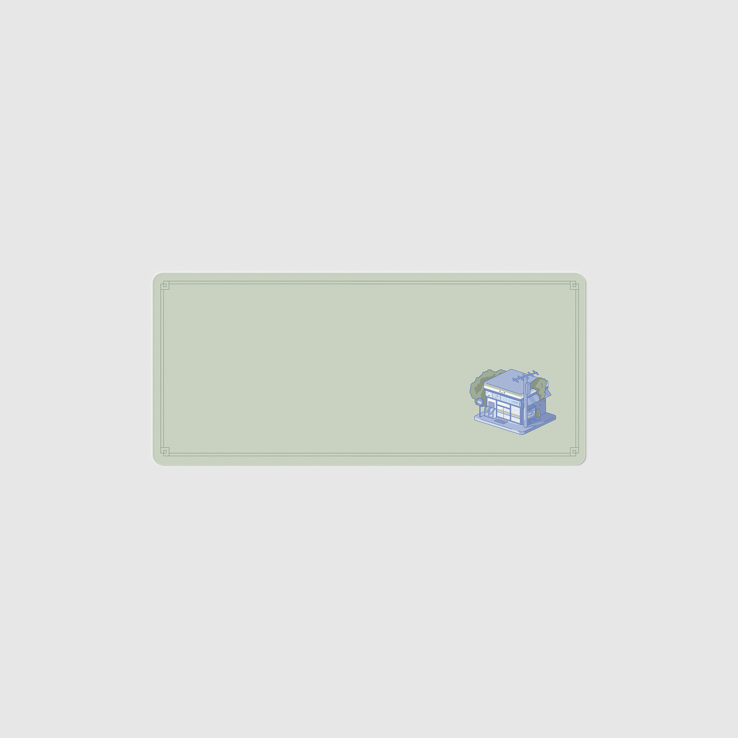 the 70x30cm standard edition konbini green desk mat with edge-stitched trim.