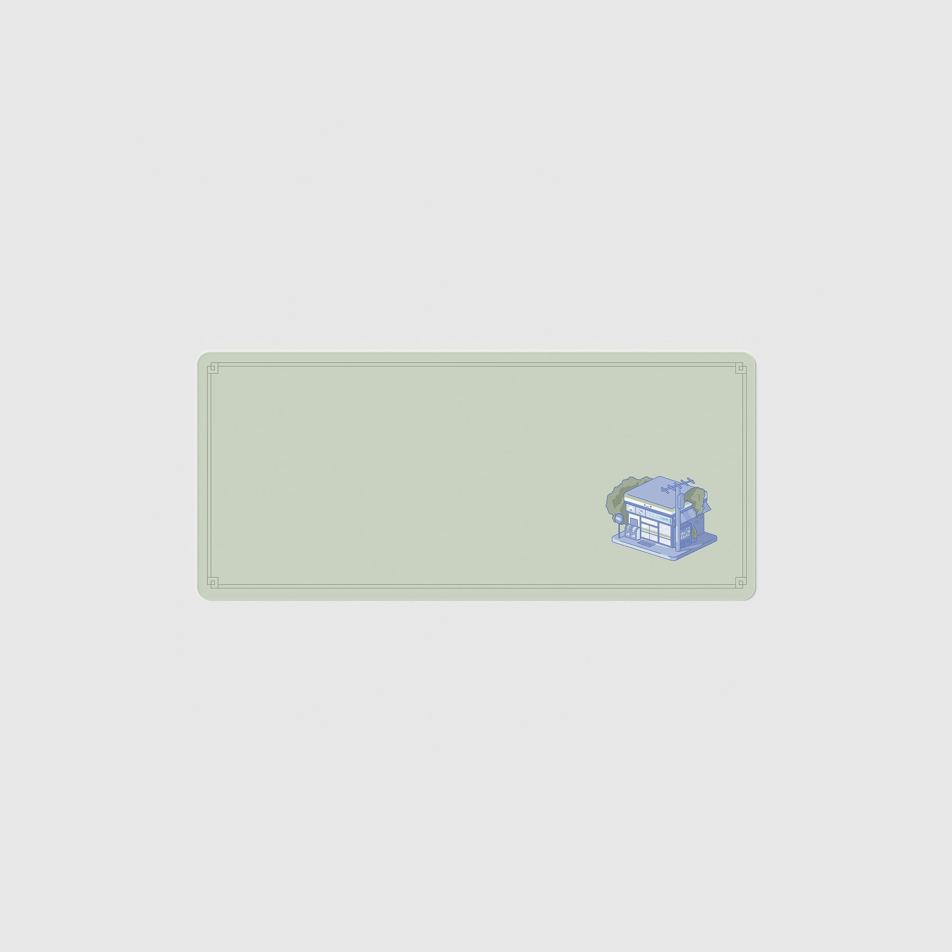 the 70x30cm standard edition konbini green desk mat with edge-stitched trim.