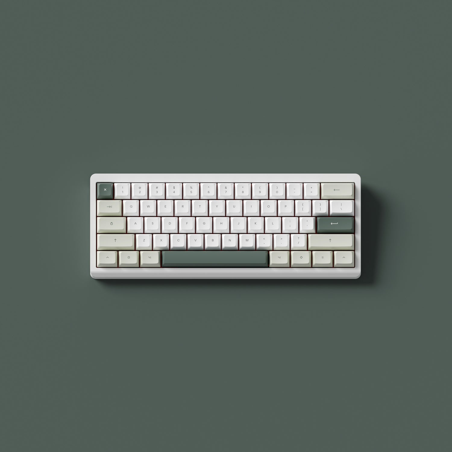 the matcha keycaps, in marshmallow profile, on a white 60% keyboard.