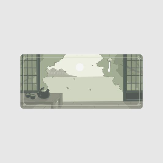 the 90x40cm special edition matcha desk mat with edge-stitched trim.
