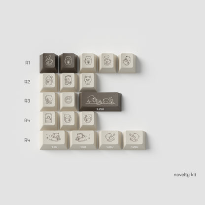 the standard edition mocha novelty keys in cherry profile. featuring cute mocha cat artwork.