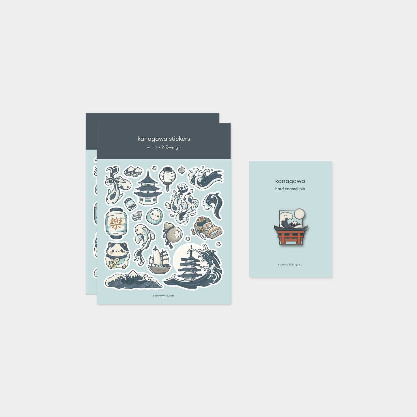 kanagawa pin and sticker bundle