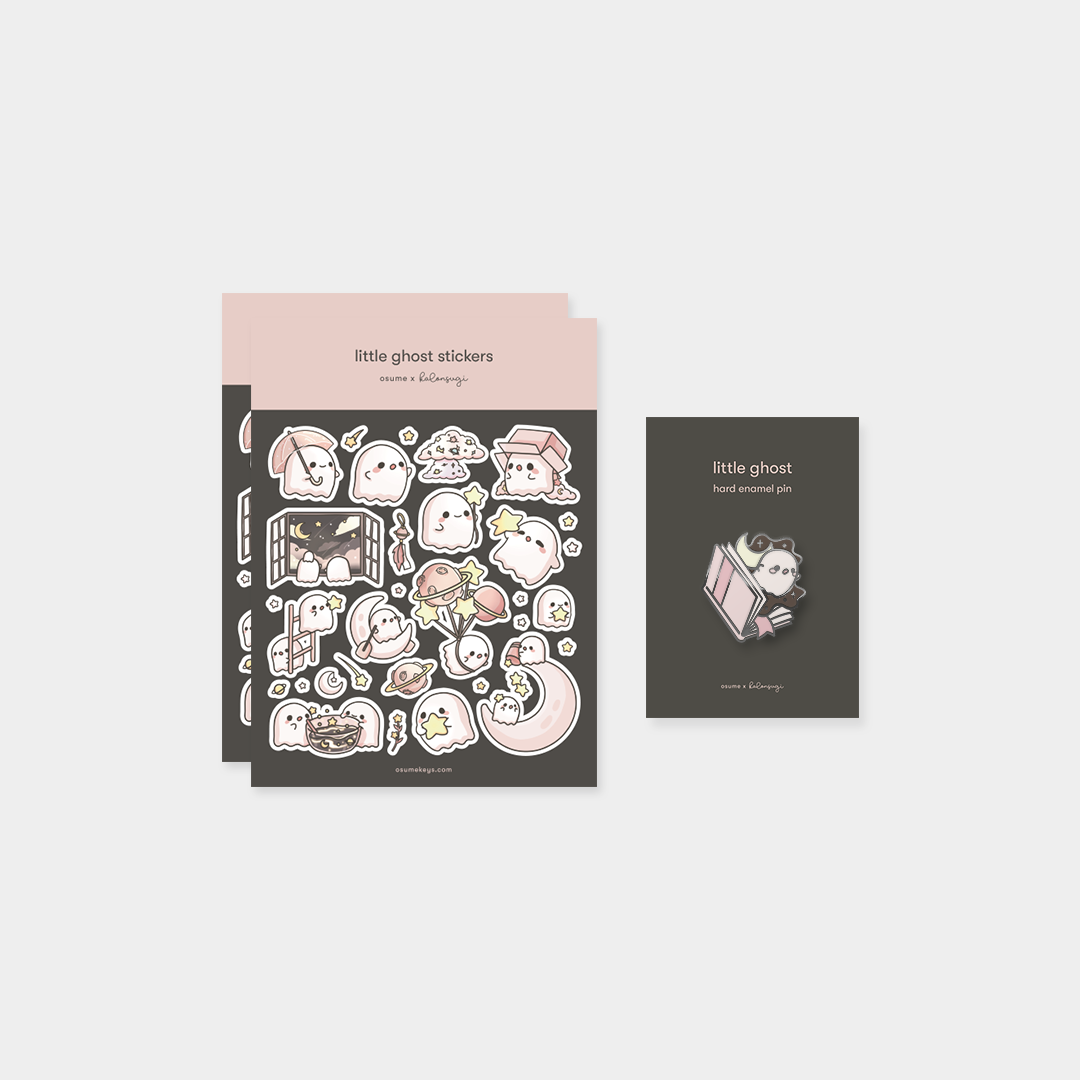 little ghost pin and sticker bundle