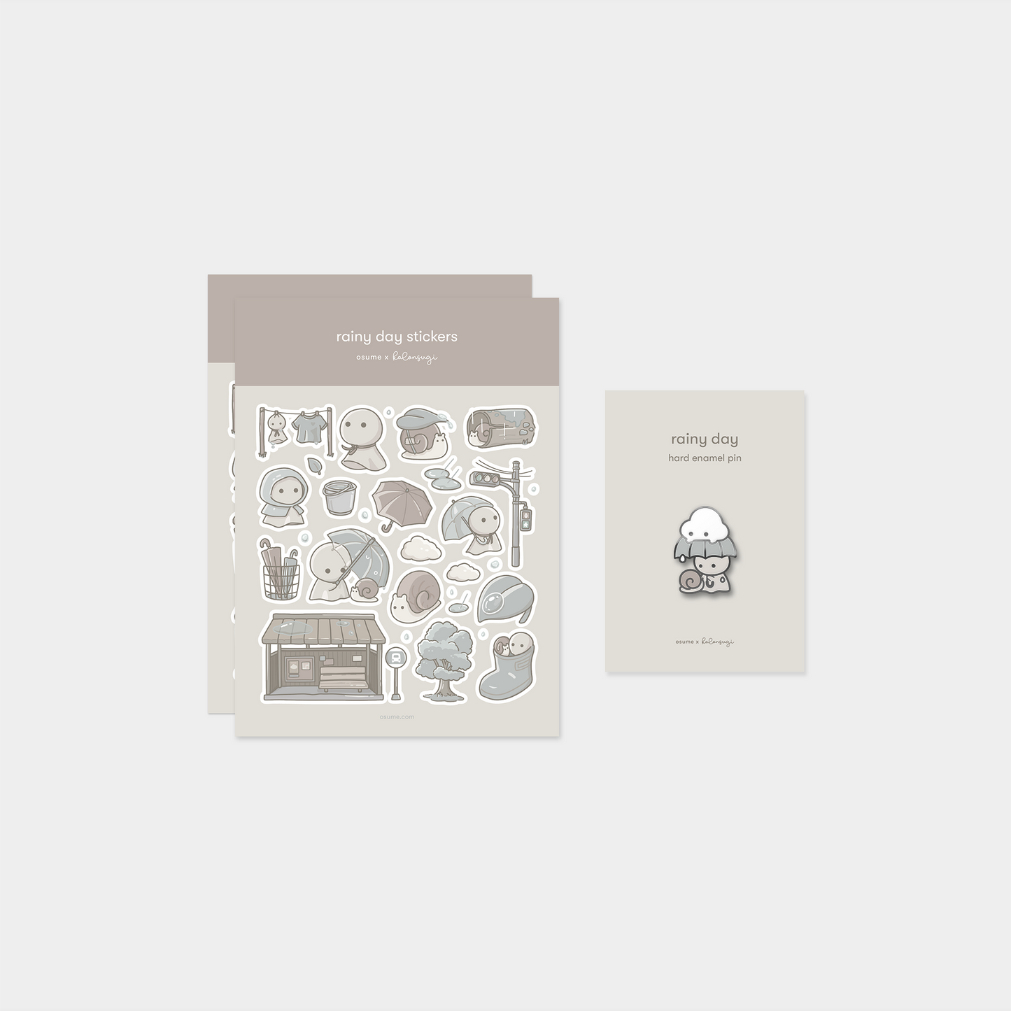 rainy day pin and sticker bundle