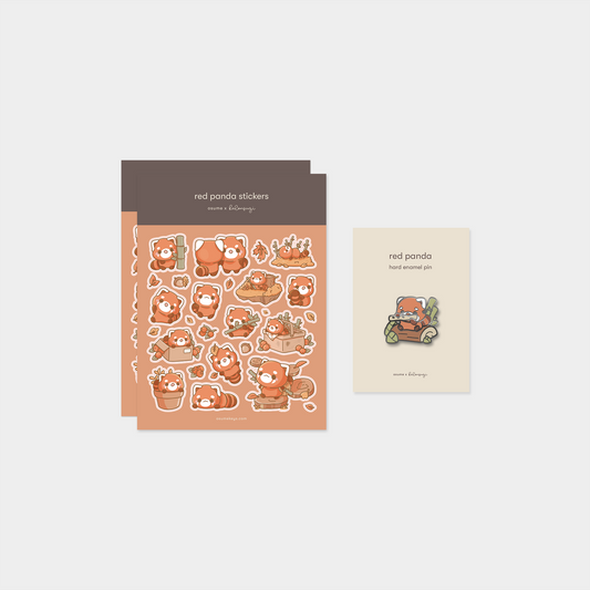 red panda pin and sticker bundle