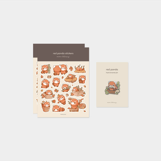 red panda pin and sticker bundle