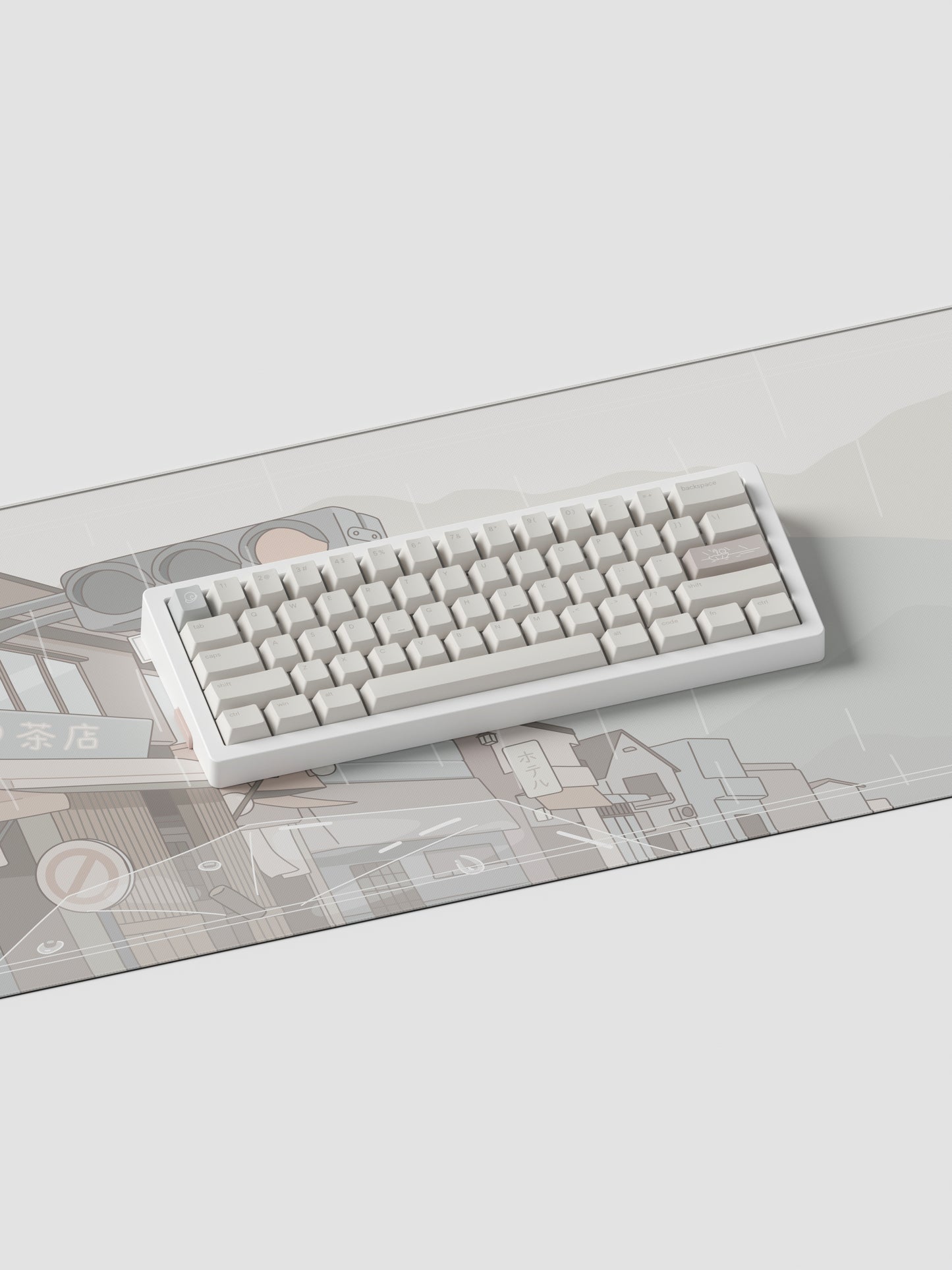 the standard rainy day keycaps on top of the special edition rainy day deskmat.