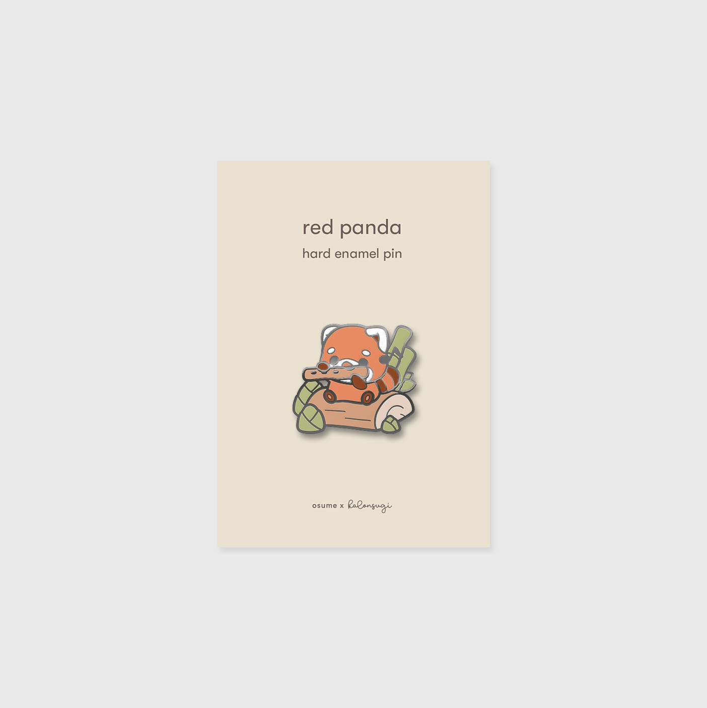osume's red panda enamel pin featuring a cute red panda.